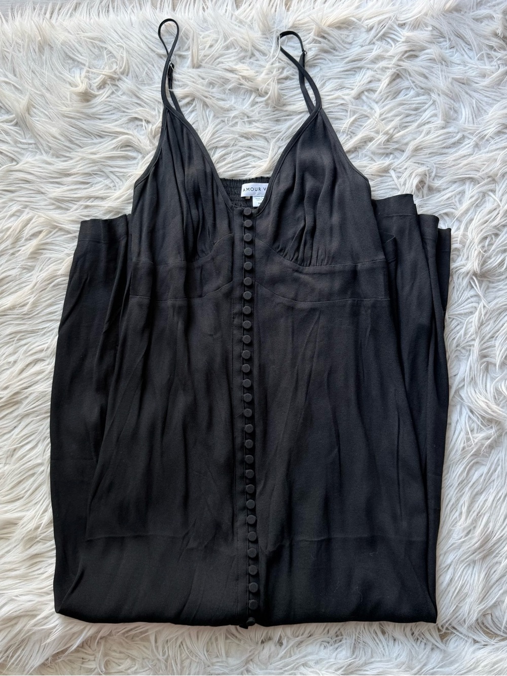 Amour Vert Sarah Black Button-Front Viscose Camisole Slip Dress M